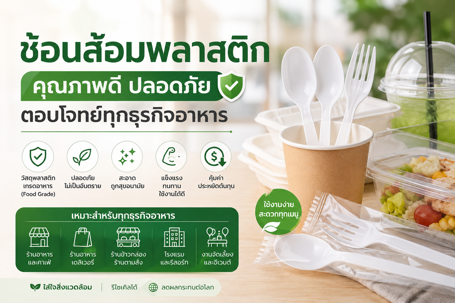 ช้อนส้อมพลาสติก hokogogreen โรงงานผลิตช้อนส้อม ช้อนพลาสติก ส้อมพลาสติก ช้อนขนม