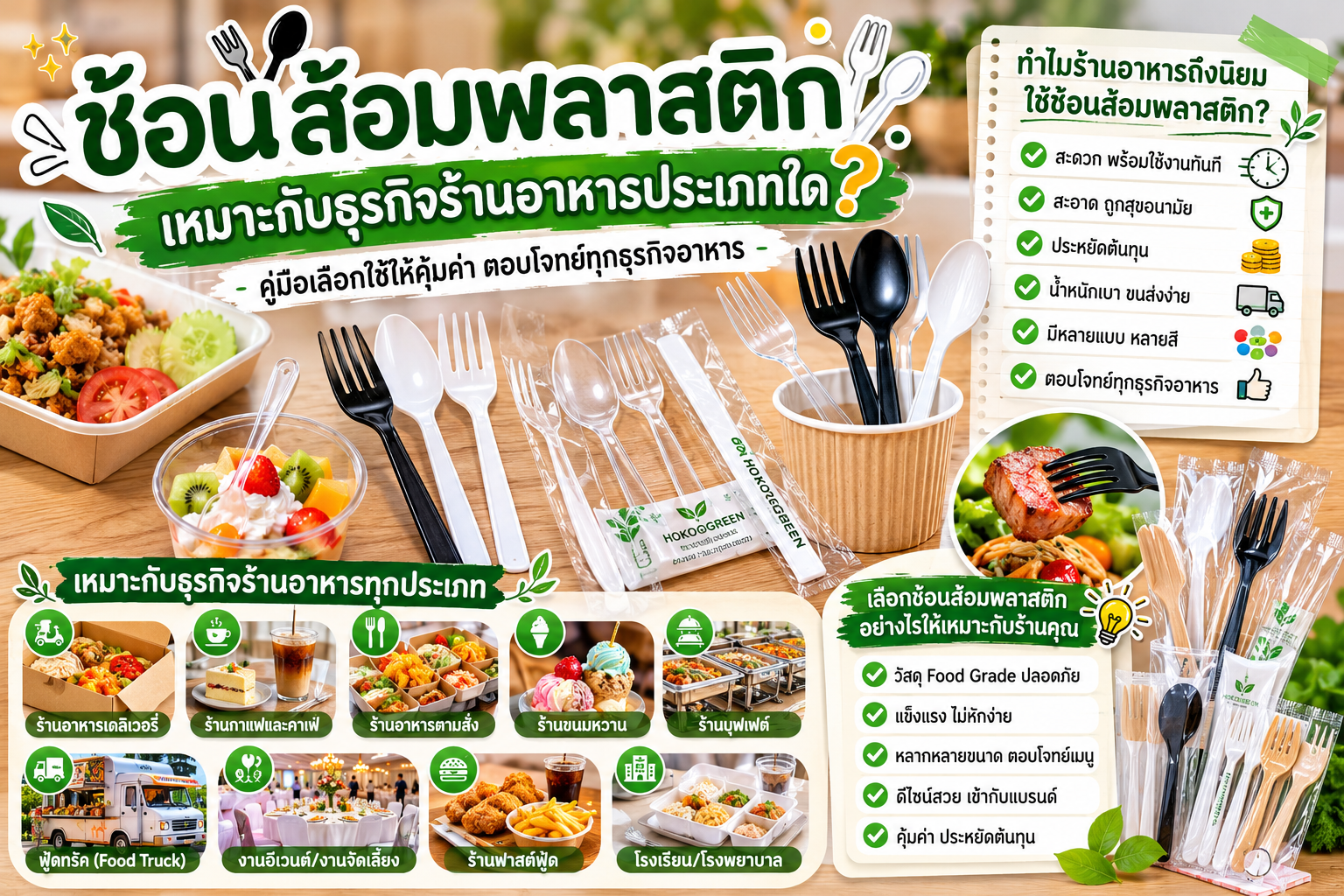 ช้อนส้อมพลาสติก hokogogreen โรงงานผลิตช้อนส้อม ช้อนพลาสติก ส้อมพลาสติก ช้อนขนม